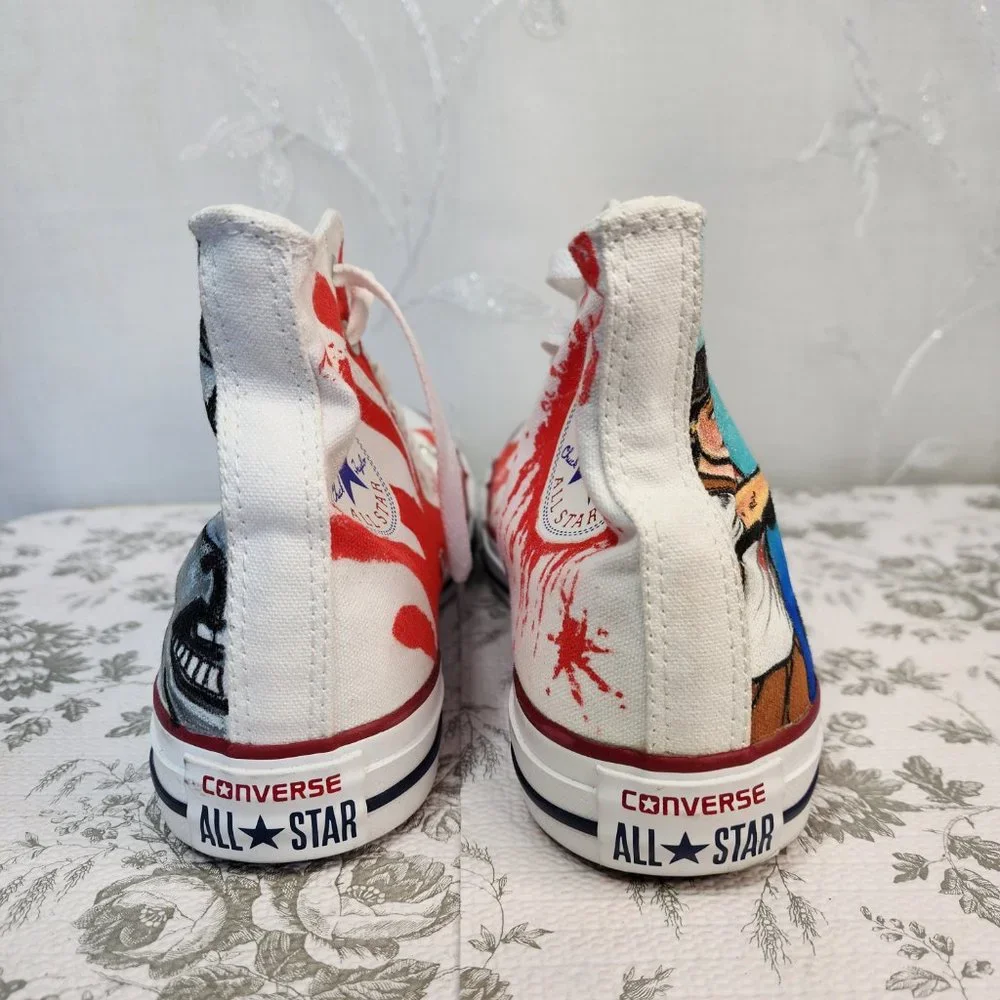 Custom Painted Zombie Hunter/Splatter Hi-Top Converse All-Stars Unisex W9/M7 - Picture 9 of 12